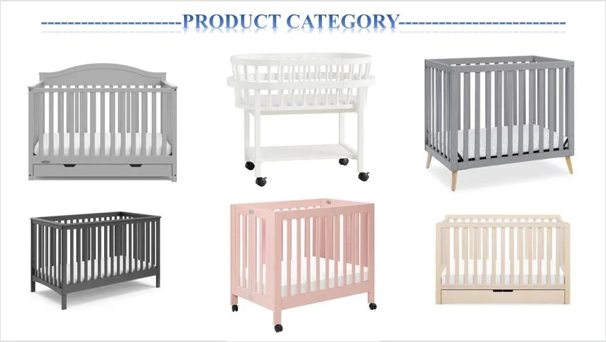 Elegant Nursery Furniture Solid Wooden Baby Cot Bed Crib with Diaper Changing Table